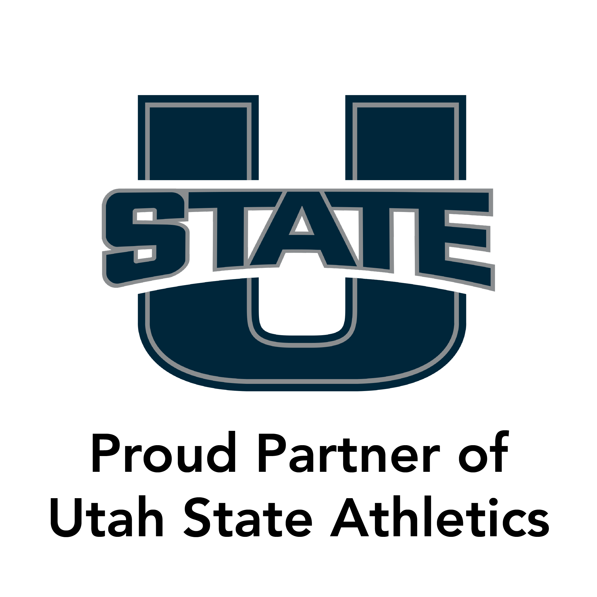 Utah State University logo followed by the text "Proud Sponsor of Utah State Athletics"